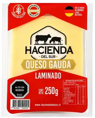 QUESO GAUDA LAMINADO 250 GRS LA HACIENDA