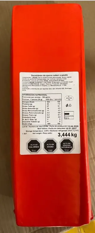 BARRA SUCEDANEO QUESO GAUDA 3,4 K